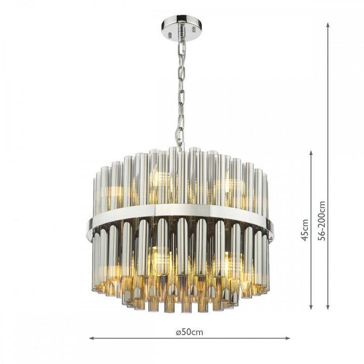 Dar IMA1250 Imani 12 Light Pendant Polished Chrome and Smoked Ribbed Glass