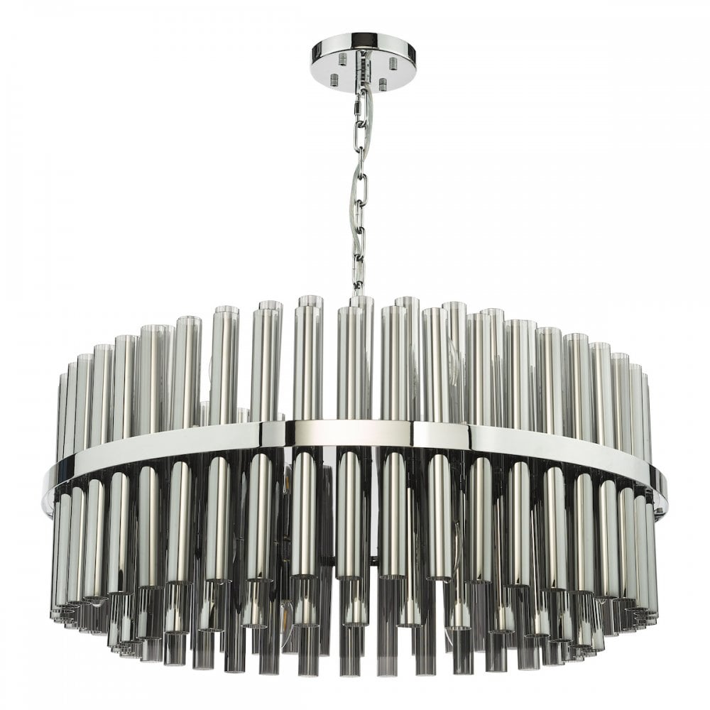 Dar IMA1650 Imani 16 Light Pendant Polished Chrome and Smoked Ribbed Glass