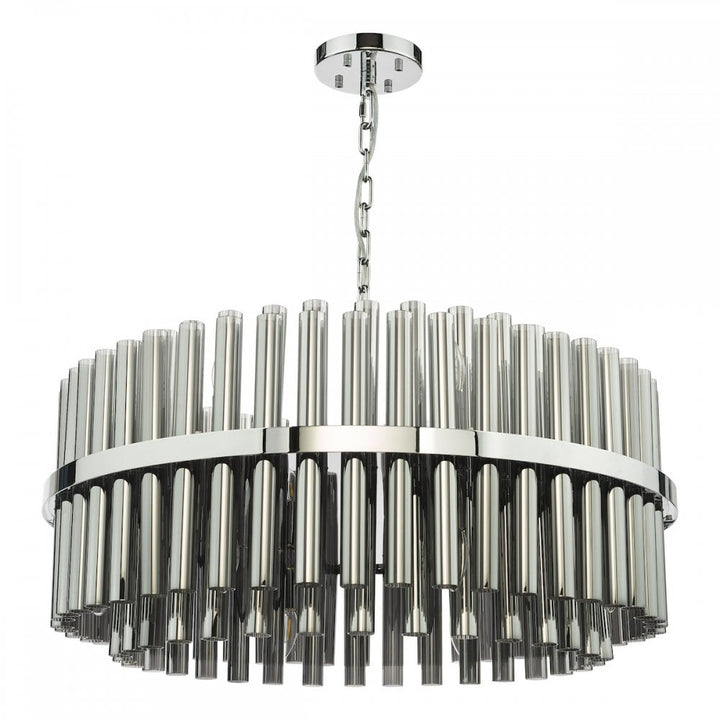 Dar IMA1650 Imani 16 Light Pendant Polished Chrome and Smoked Ribbed Glass