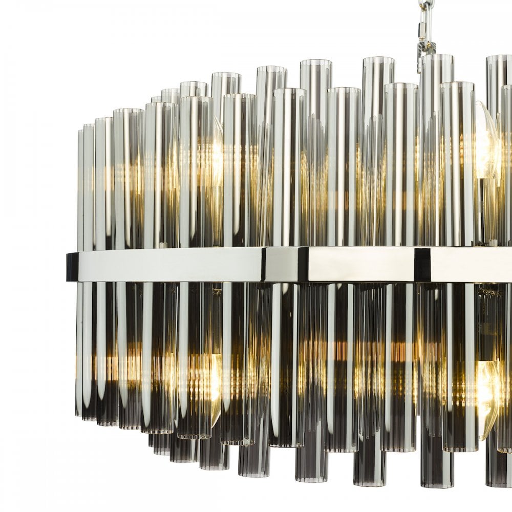 Dar IMA1650 Imani 16 Light Pendant Polished Chrome and Smoked Ribbed Glass
