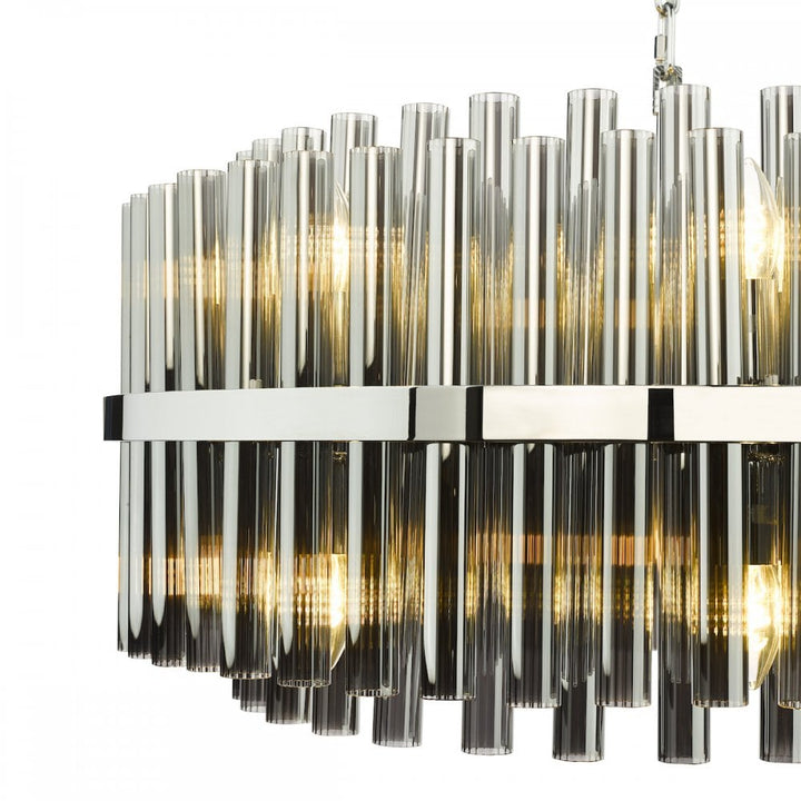 Dar IMA1650 Imani 16 Light Pendant Polished Chrome and Smoked Ribbed Glass