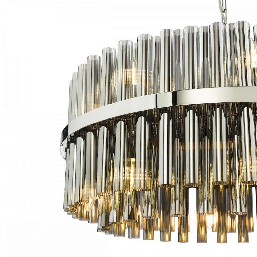 Dar IMA1650 Imani 16 Light Pendant Polished Chrome and Smoked Ribbed Glass