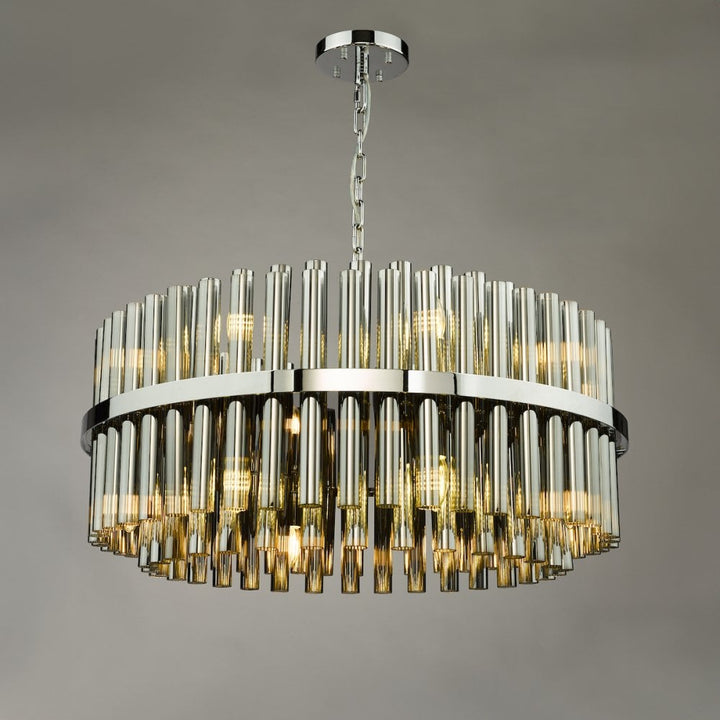 Dar IMA1650 Imani 16 Light Pendant Polished Chrome and Smoked Ribbed Glass