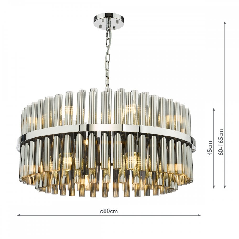 Dar IMA1650 Imani 16 Light Pendant Polished Chrome and Smoked Ribbed Glass