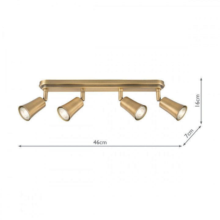 Dar JED8442 Jedrek 4 Light Bar Spotlight Aged Brass