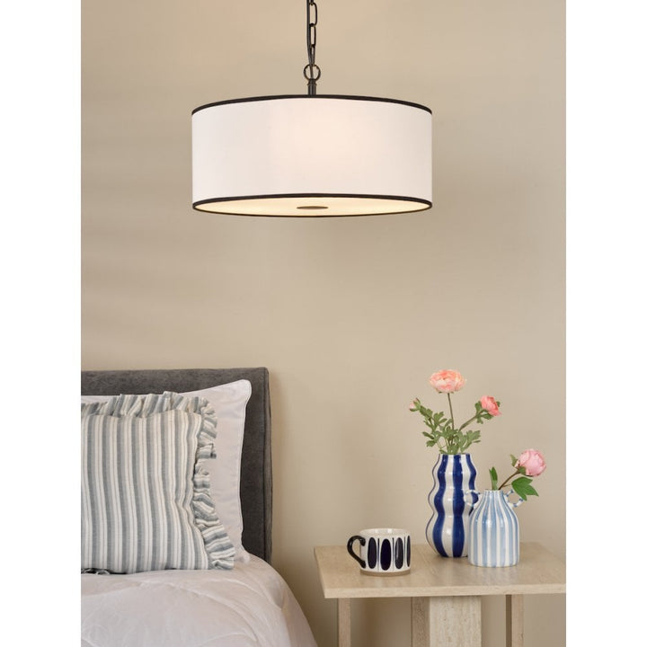Dar JEM0322 Jemima 3 Light Pendant White and Matt Black With Shade