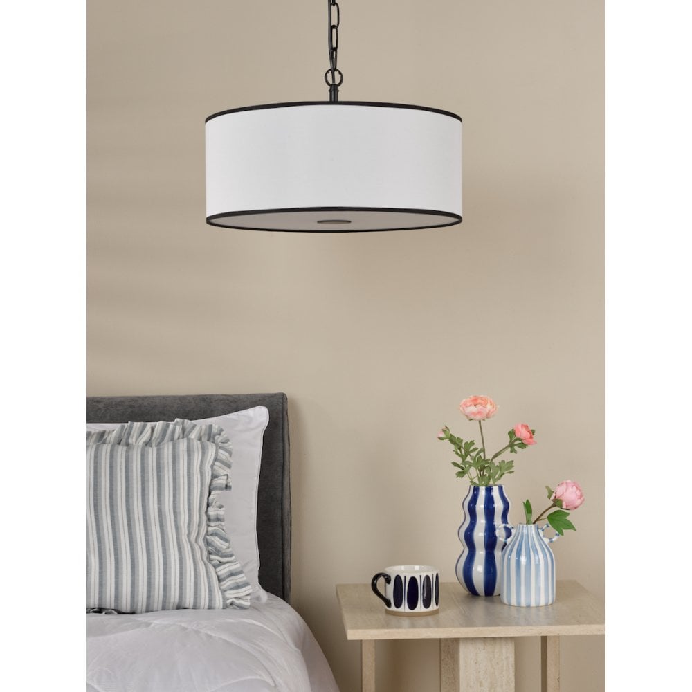 Dar JEM0322 Jemima 3 Light Pendant White and Matt Black With Shade