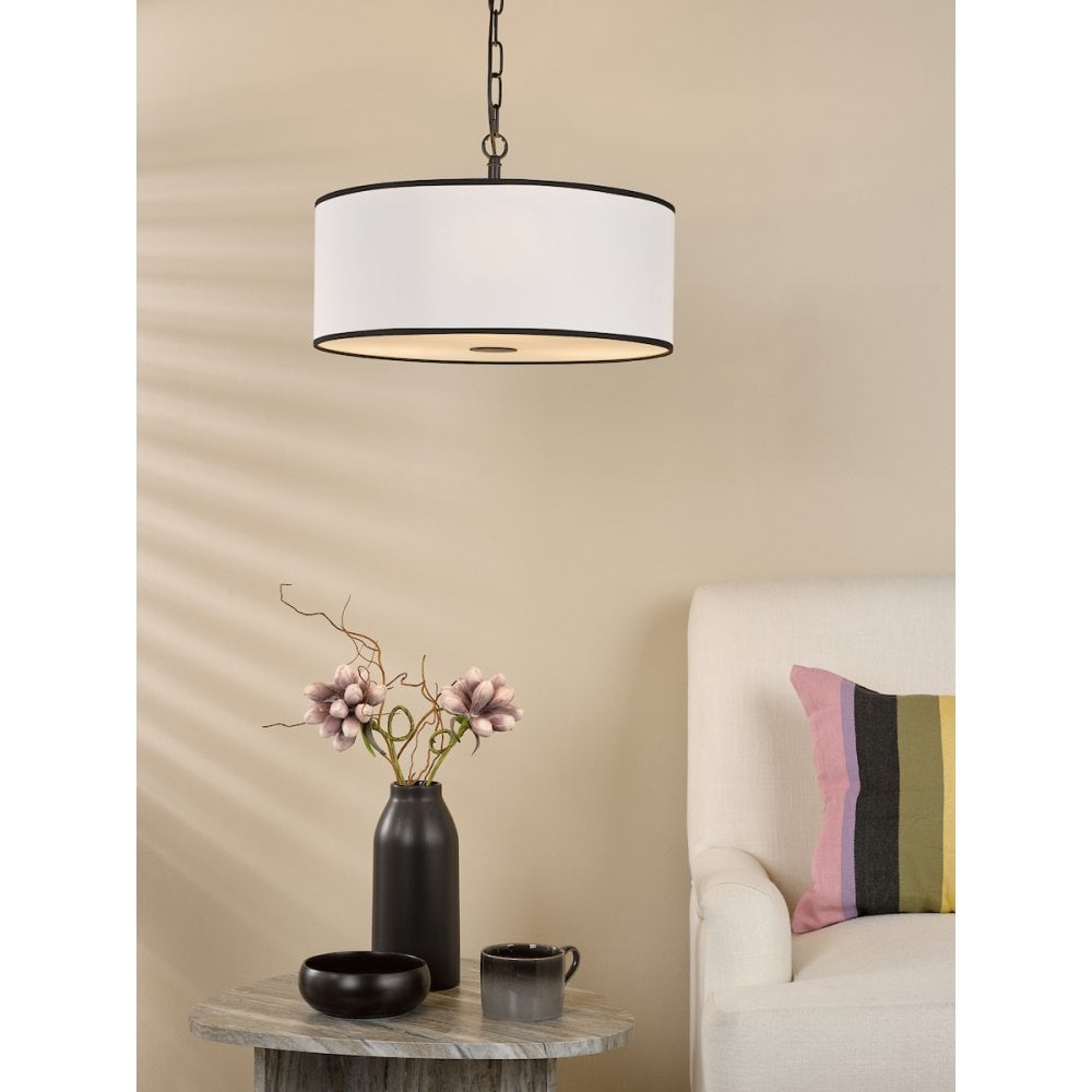 Dar JEM0322 Jemima 3 Light Pendant White and Matt Black With Shade