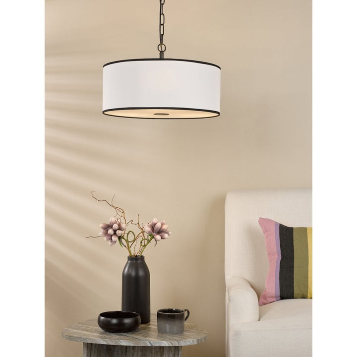 Dar JEM0322 Jemima 3 Light Pendant White and Matt Black With Shade