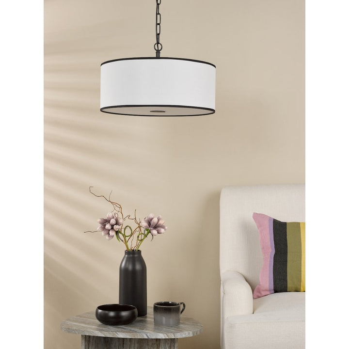 Dar JEM0322 Jemima 3 Light Pendant White and Matt Black With Shade