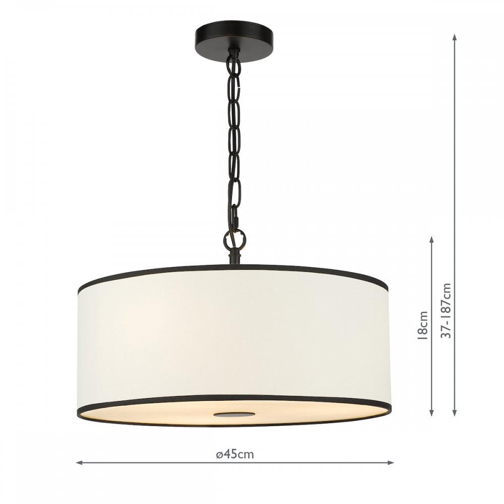 Dar JEM0322 Jemima 3 Light Pendant White and Matt Black With Shade