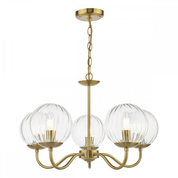 Dar JOC0542 Jocelyn 5 Light Armed Pendant Natural Brass and Glass