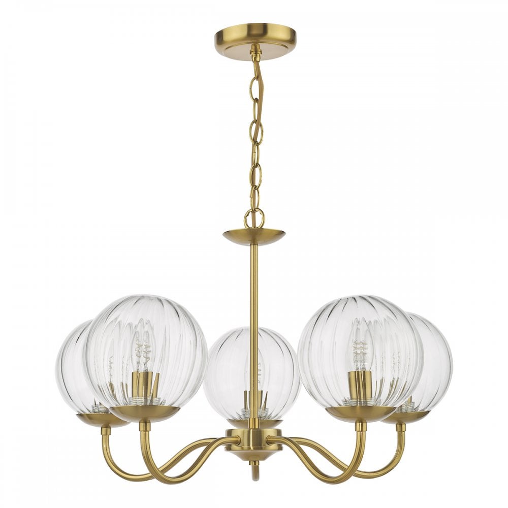 Dar JOC0542 Jocelyn 5 Light Armed Pendant Natural Brass and Glass