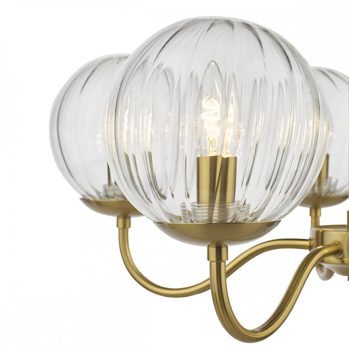 Dar JOC0542 Jocelyn 5 Light Armed Pendant Natural Brass and Glass