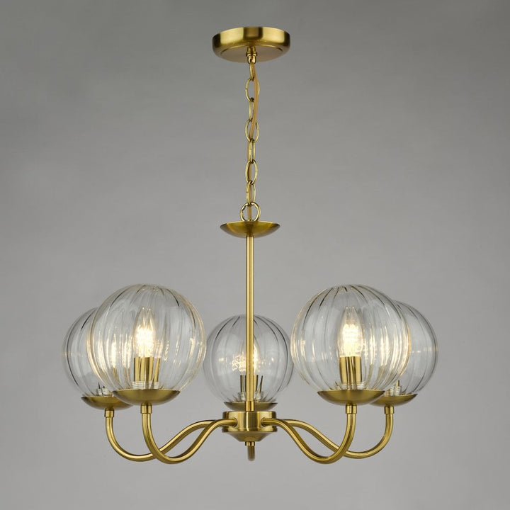 Dar JOC0542 Jocelyn 5 Light Armed Pendant Natural Brass and Glass