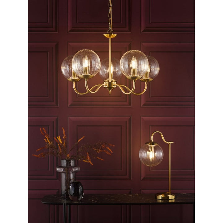 Dar JOC0542 Jocelyn 5 Light Armed Pendant Natural Brass and Glass