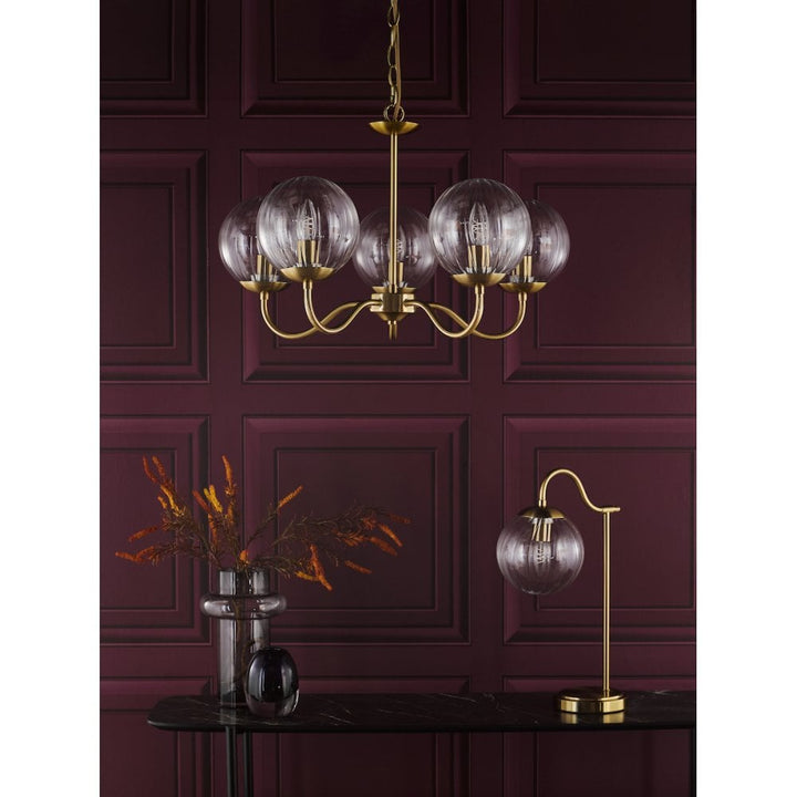 Dar JOC0542 Jocelyn 5 Light Armed Pendant Natural Brass and Glass