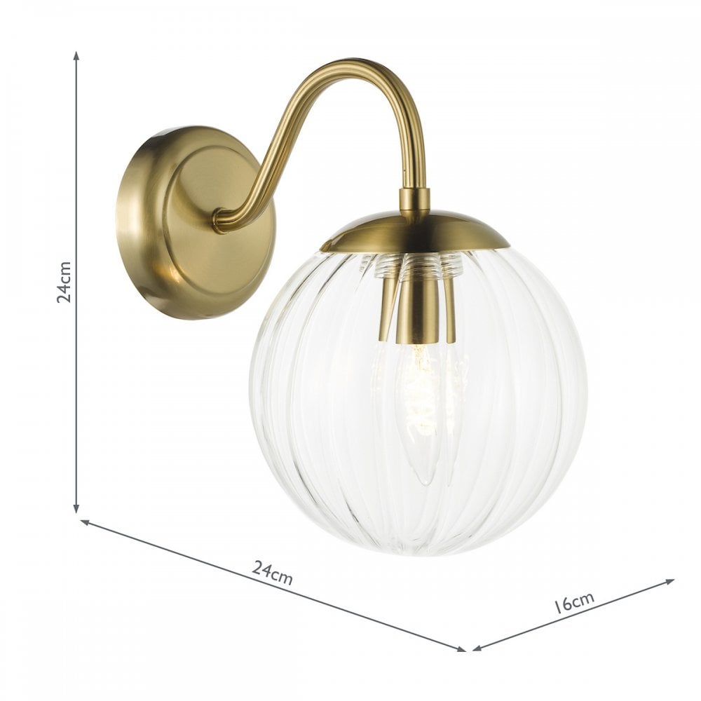 Dar JOC0742 Jocelyn Wall Light Natural Brass and Glass
