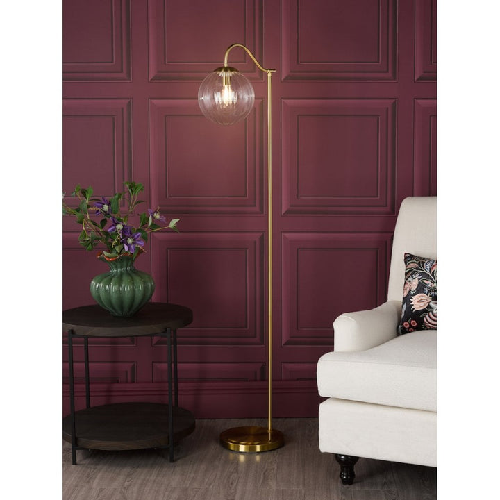 Dar JOC4942 Jocelyn Floor Lamp Natural Brass and Glass