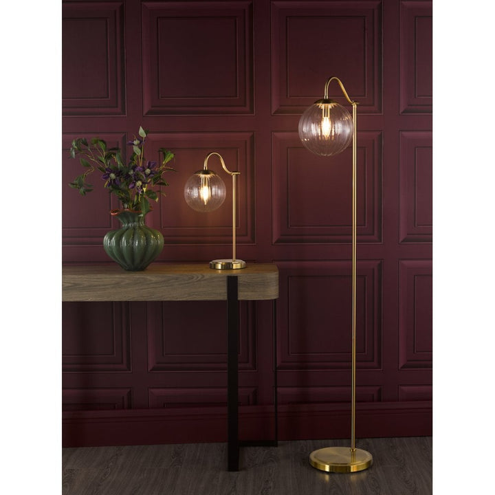 Dar JOC4942 Jocelyn Floor Lamp Natural Brass and Glass