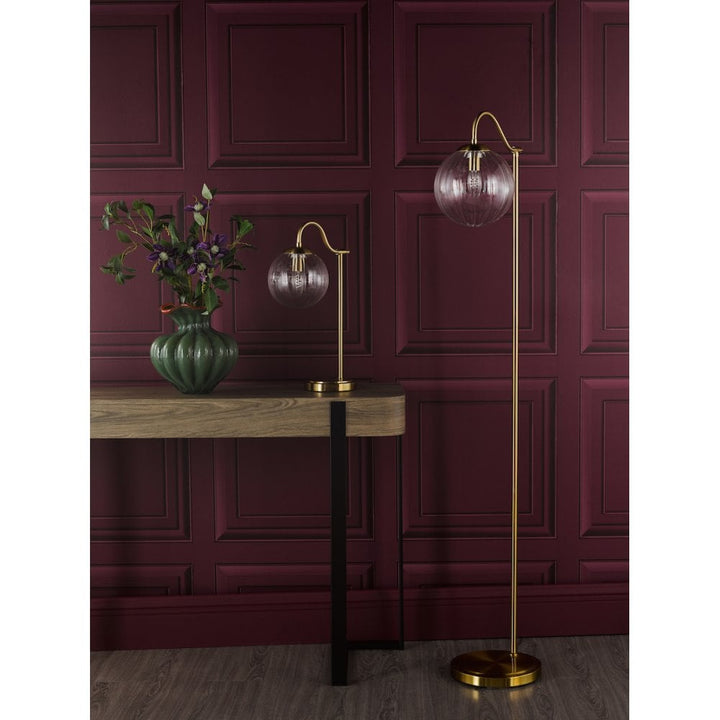Dar JOC4942 Jocelyn Floor Lamp Natural Brass and Glass