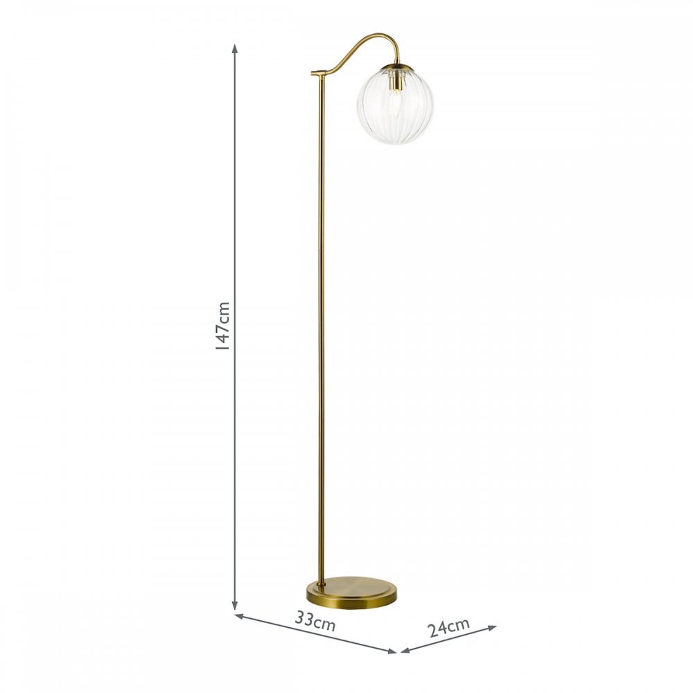 Dar JOC4942 Jocelyn Floor Lamp Natural Brass and Glass