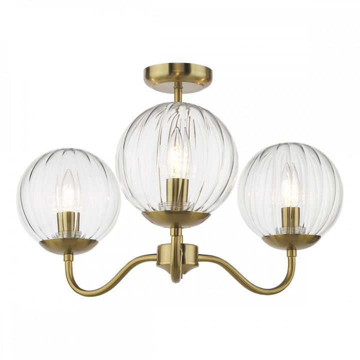 Dar JOC5342 Jocelyn 3 Light Semi-Flush Natural Brass and Glass