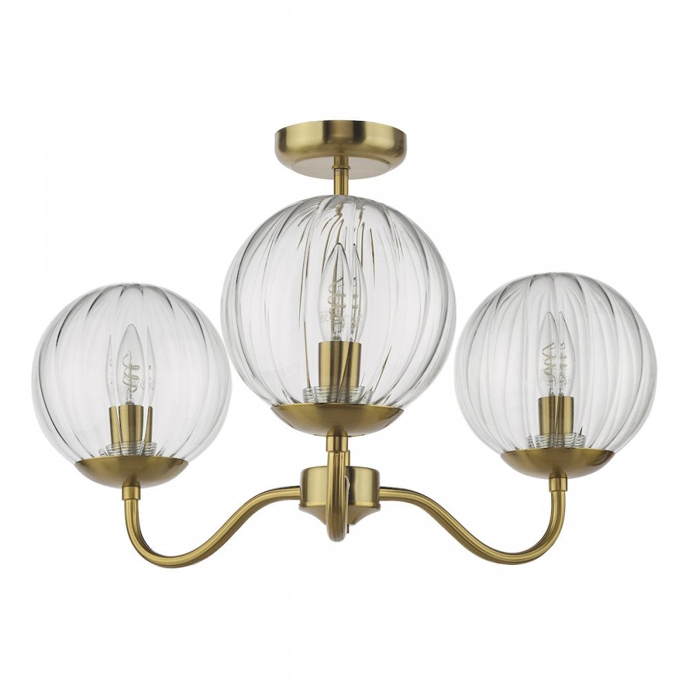Dar JOC5342 Jocelyn 3 Light Semi-Flush Natural Brass and Glass