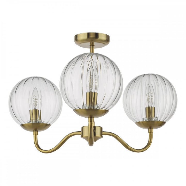 Dar JOC5342 Jocelyn 3 Light Semi-Flush Natural Brass and Glass