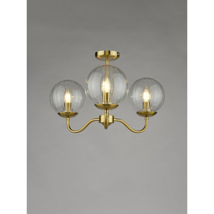 Dar JOC5342 Jocelyn 3 Light Semi-Flush Natural Brass and Glass