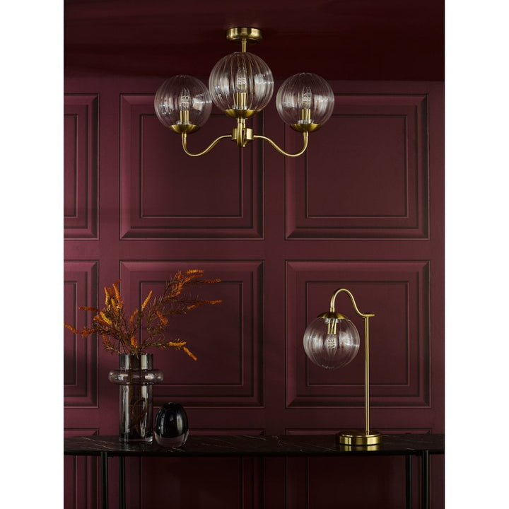 Dar JOC5342 Jocelyn 3 Light Semi-Flush Natural Brass and Glass