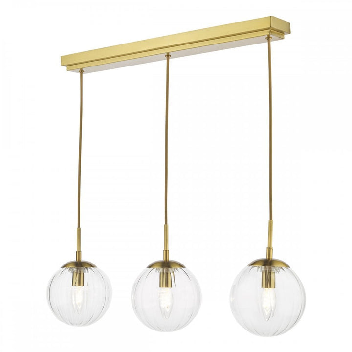 Dar JOC6242 Jocelyn 3 Light Bar Pendant Natural Brass and Glass