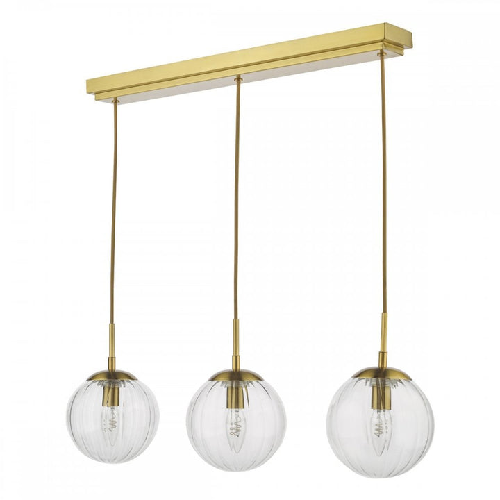 Dar JOC6242 Jocelyn 3 Light Bar Pendant Natural Brass and Glass