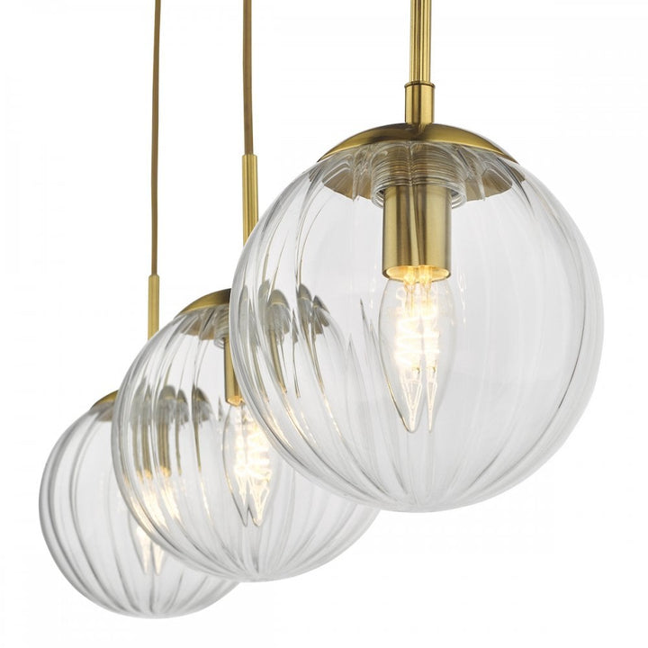 Dar JOC6242 Jocelyn 3 Light Bar Pendant Natural Brass and Glass
