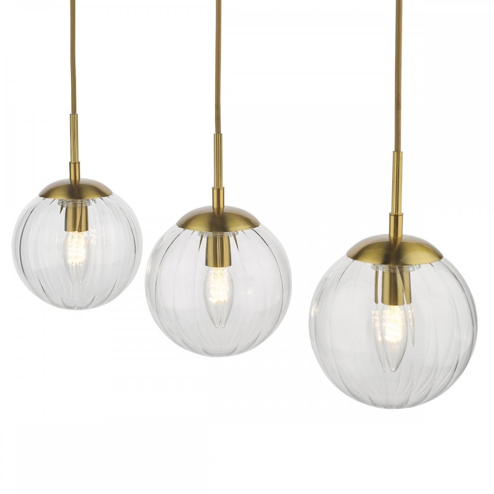 Dar JOC6242 Jocelyn 3 Light Bar Pendant Natural Brass and Glass