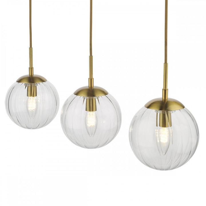 Dar JOC6242 Jocelyn 3 Light Bar Pendant Natural Brass and Glass