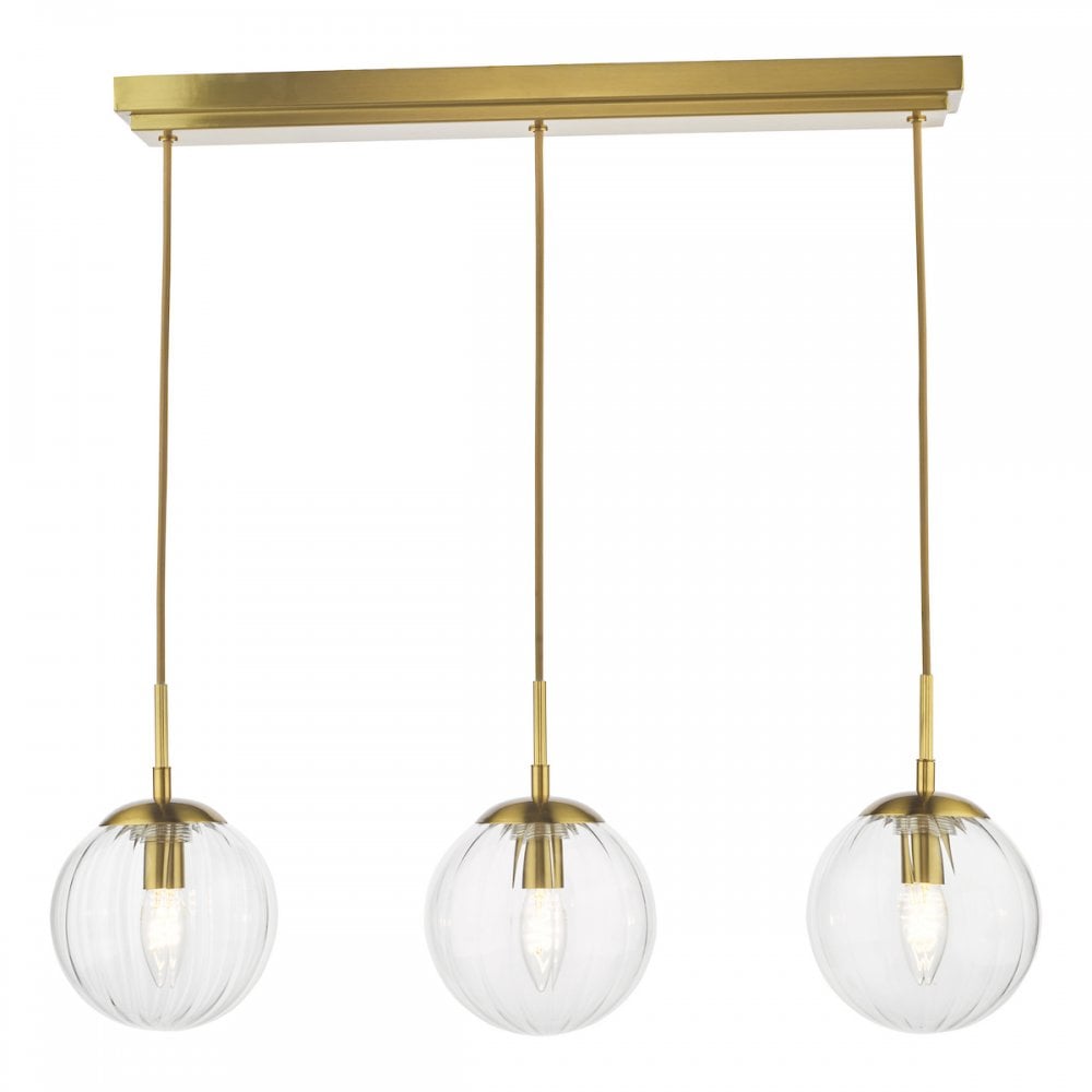 Dar JOC6242 Jocelyn 3 Light Bar Pendant Natural Brass and Glass