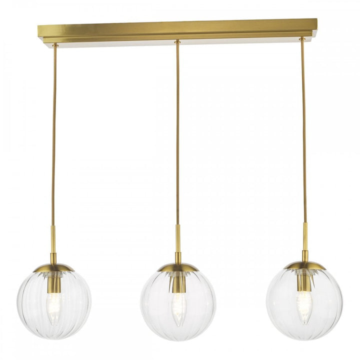 Dar JOC6242 Jocelyn 3 Light Bar Pendant Natural Brass and Glass