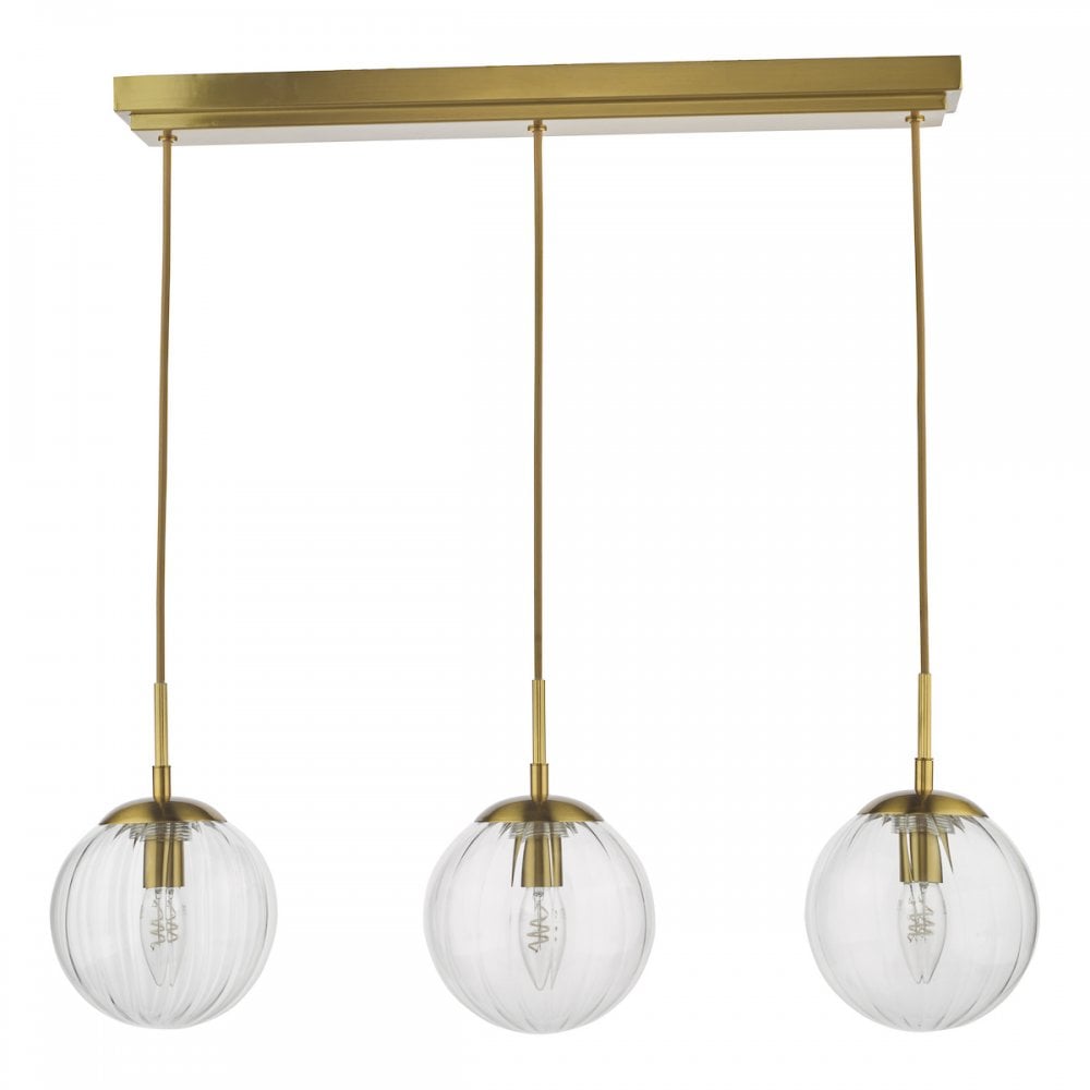 Dar JOC6242 Jocelyn 3 Light Bar Pendant Natural Brass and Glass