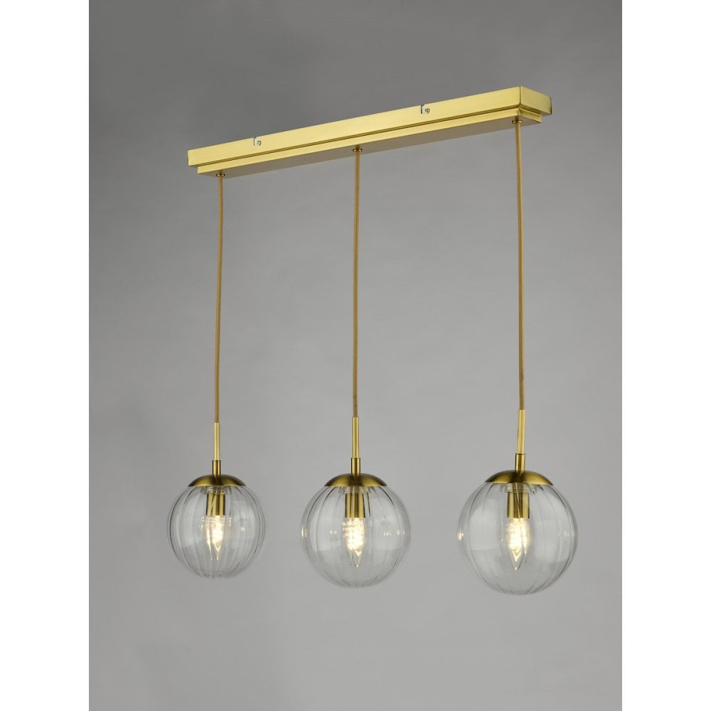 Dar JOC6242 Jocelyn 3 Light Bar Pendant Natural Brass and Glass