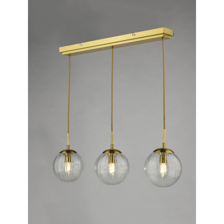 Dar JOC6242 Jocelyn 3 Light Bar Pendant Natural Brass and Glass