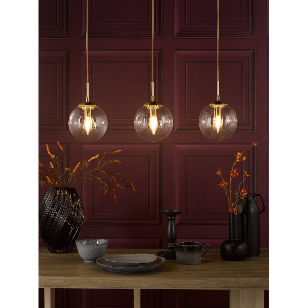 Dar JOC6242 Jocelyn 3 Light Bar Pendant Natural Brass and Glass