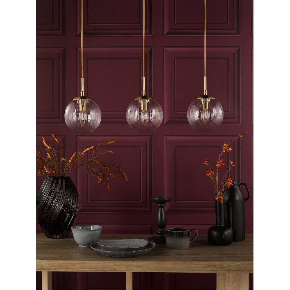 Dar JOC6242 Jocelyn 3 Light Bar Pendant Natural Brass and Glass