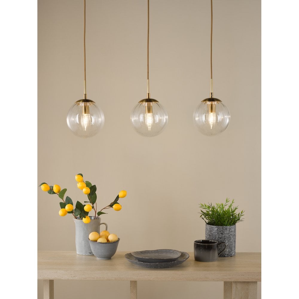 Dar JOC6242 Jocelyn 3 Light Bar Pendant Natural Brass and Glass