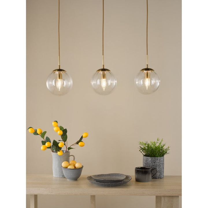 Dar JOC6242 Jocelyn 3 Light Bar Pendant Natural Brass and Glass