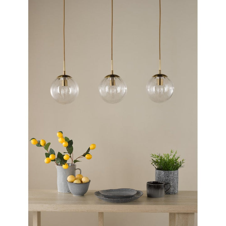 Dar JOC6242 Jocelyn 3 Light Bar Pendant Natural Brass and Glass