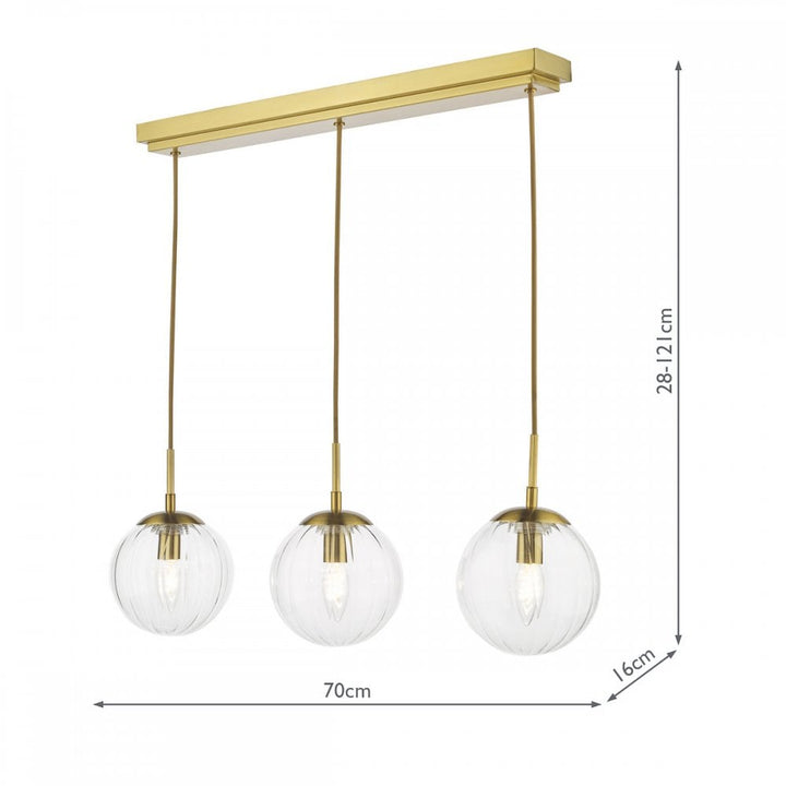 Dar JOC6242 Jocelyn 3 Light Bar Pendant Natural Brass and Glass