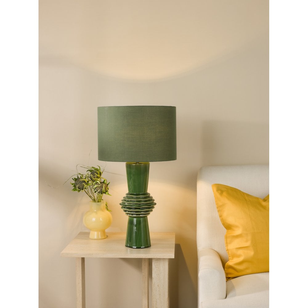 Dar LAG4224 Lagle Table Lamp Green and Antique Brass With Shade