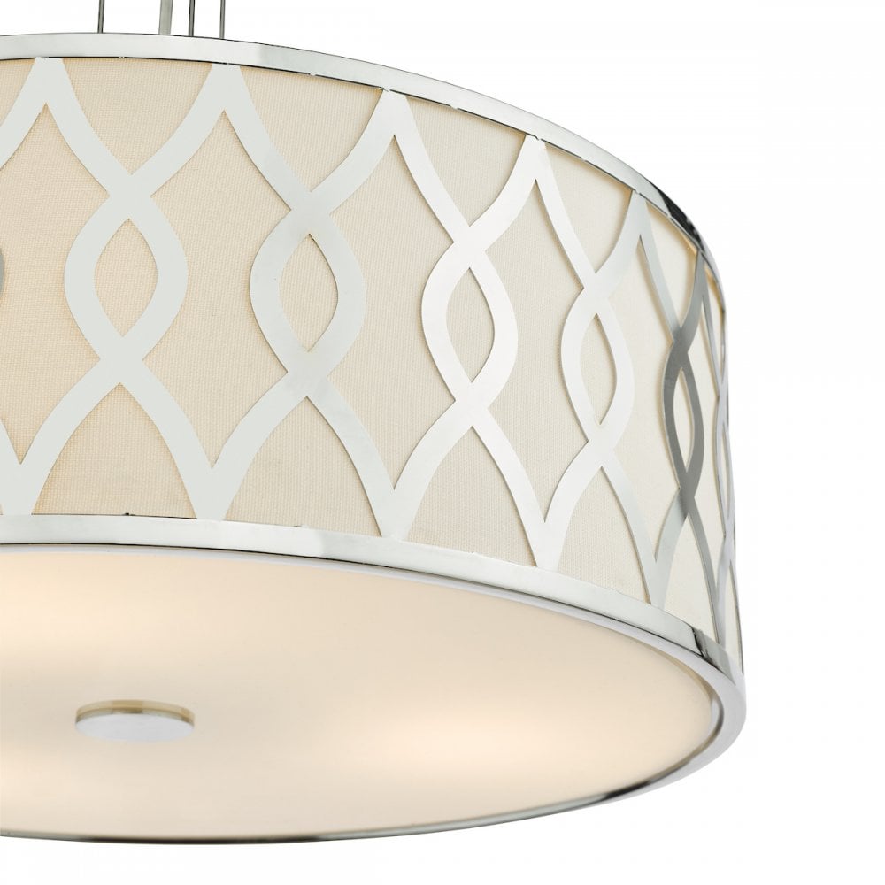 Dar LOC0450 Locryn 4 Light Pendant Polished Chrome and Ivory