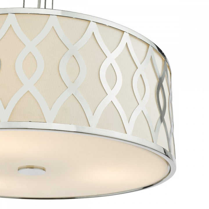 Dar LOC0450 Locryn 4 Light Pendant Polished Chrome and Ivory